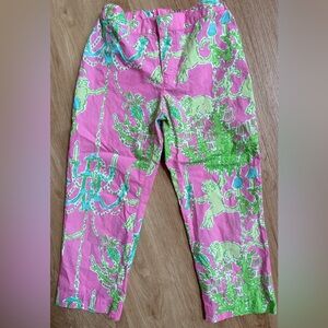 Lilly Pulitzer girls pants size 8 pink green Monkey Trouble adjustable waist